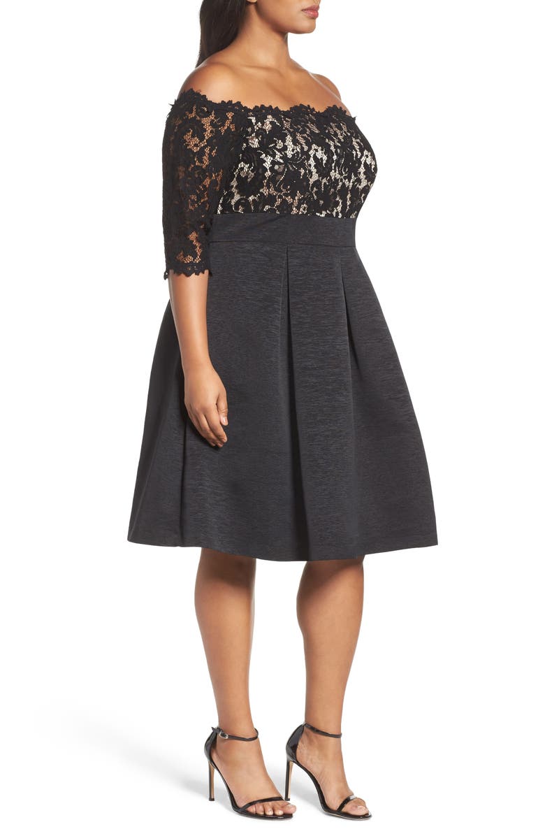 Eliza J Off the Shoulder Fit & Flare Cocktail Dress, Alternate, color, 