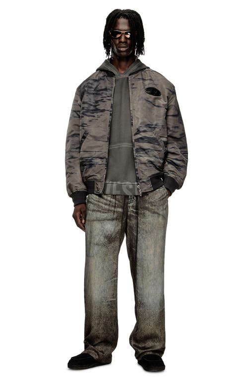 Diesel Padded Bomber Jacket In Printed Satin In Gray