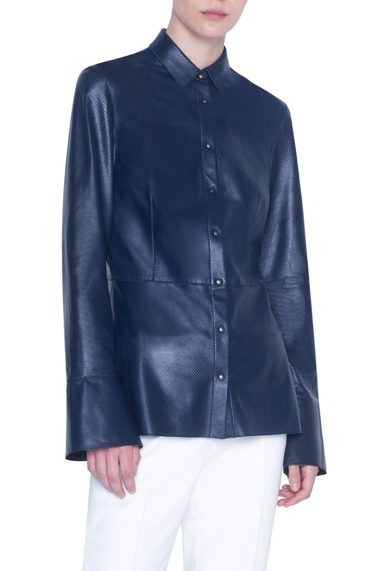 Perforated Leather Peplum Top, Alternate, color, NIGHT SKY