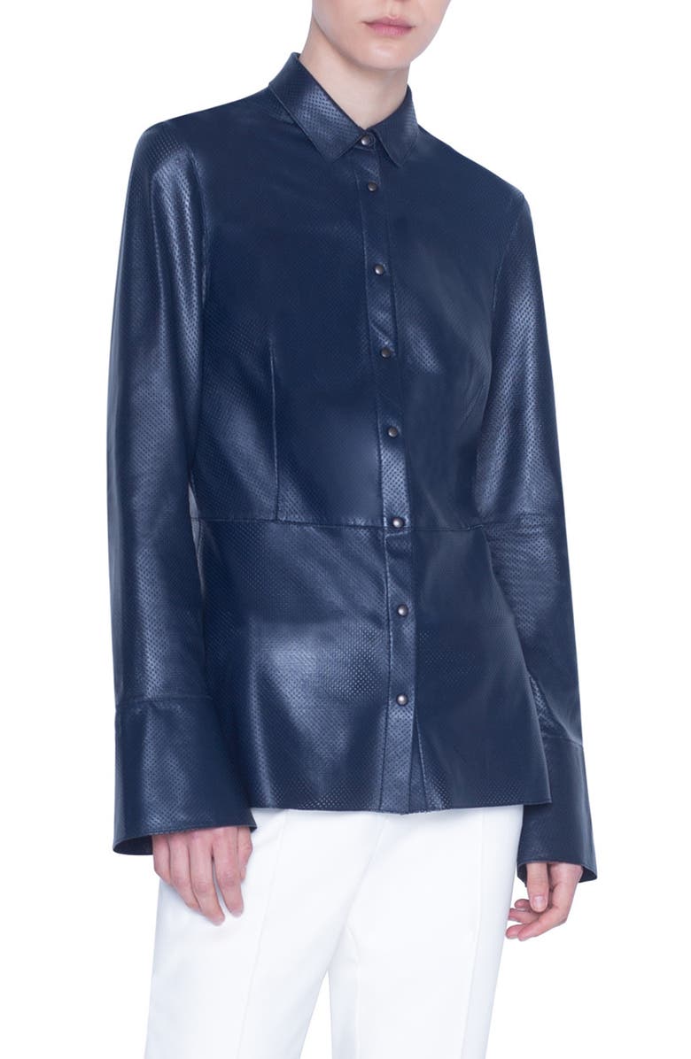 Akris punto Perforated Leather Peplum Top, Alternate, color, 