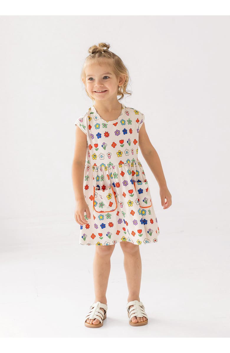 Mabel + Honey Little Garden Parade Cap Sleeve Dress, Alternate, color, Ivory