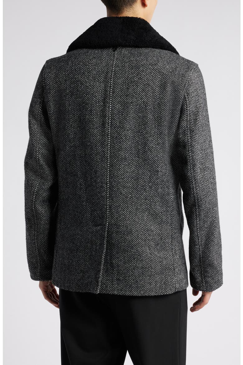 Cole Genuine Shearling Collar Wool Blend Peacoat, Alternate, color, BLACK-WHITE