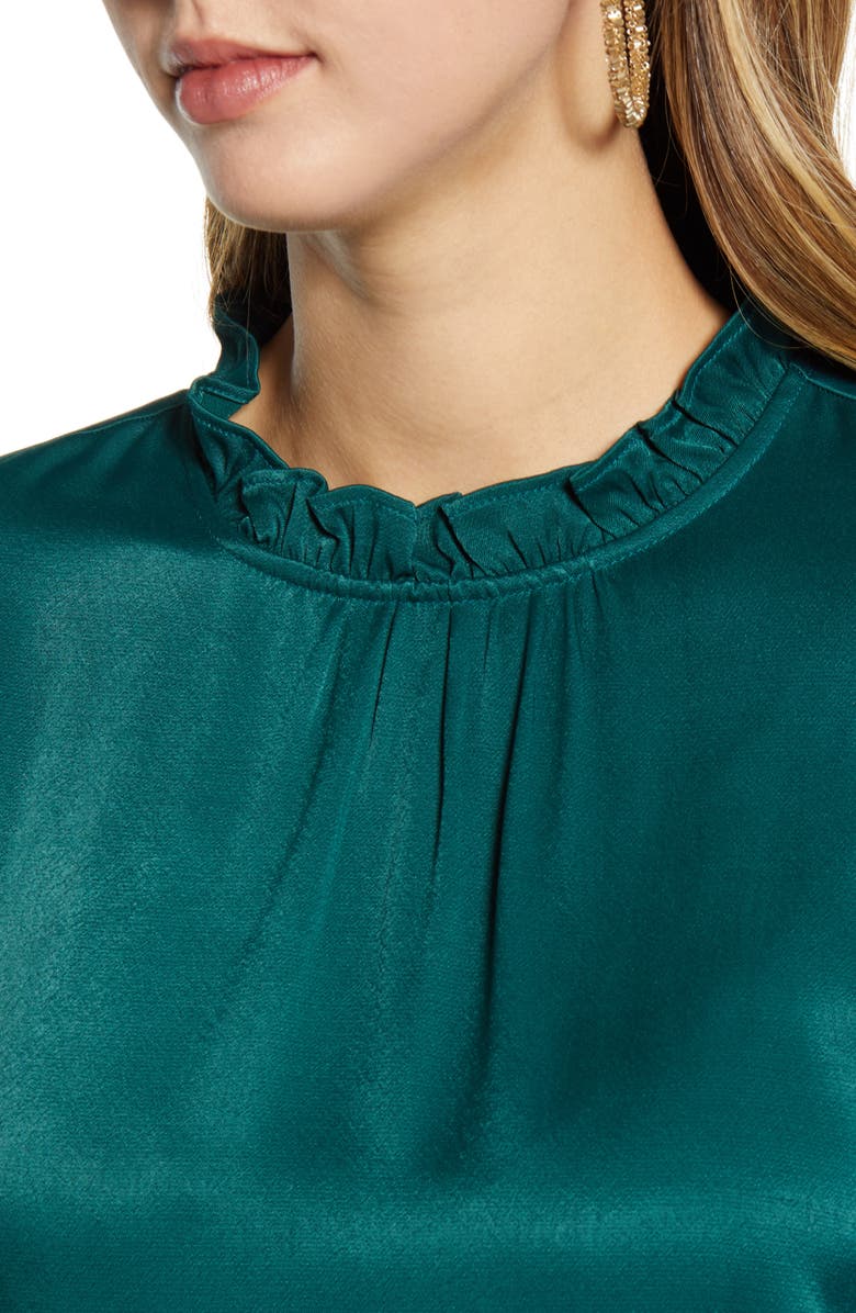 Rachel Parcell Ruffle Neck Satin Blouse, Alternate, color, 