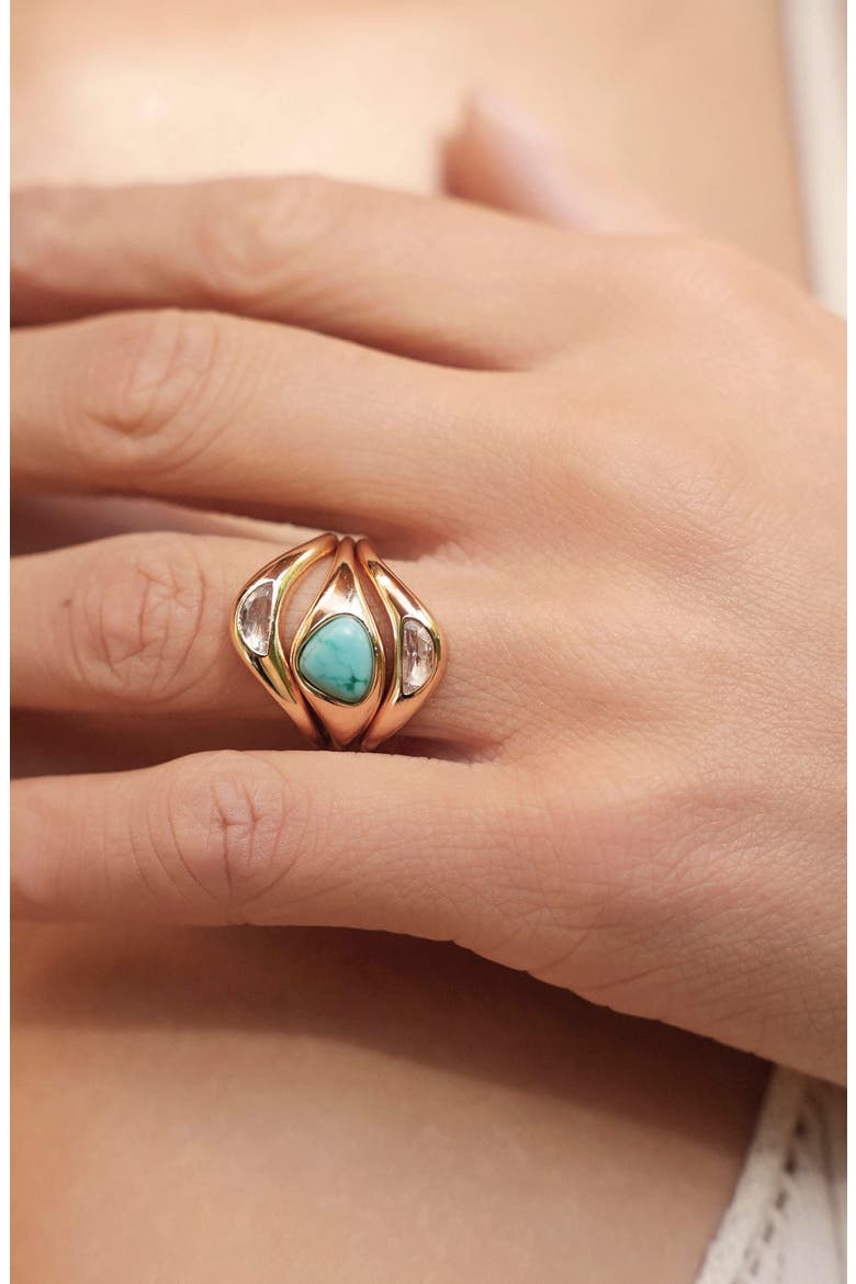 Set of 3 Reconstituted Turquoise Solstice Stacking Rings, Alternate, color, TURQUOISE