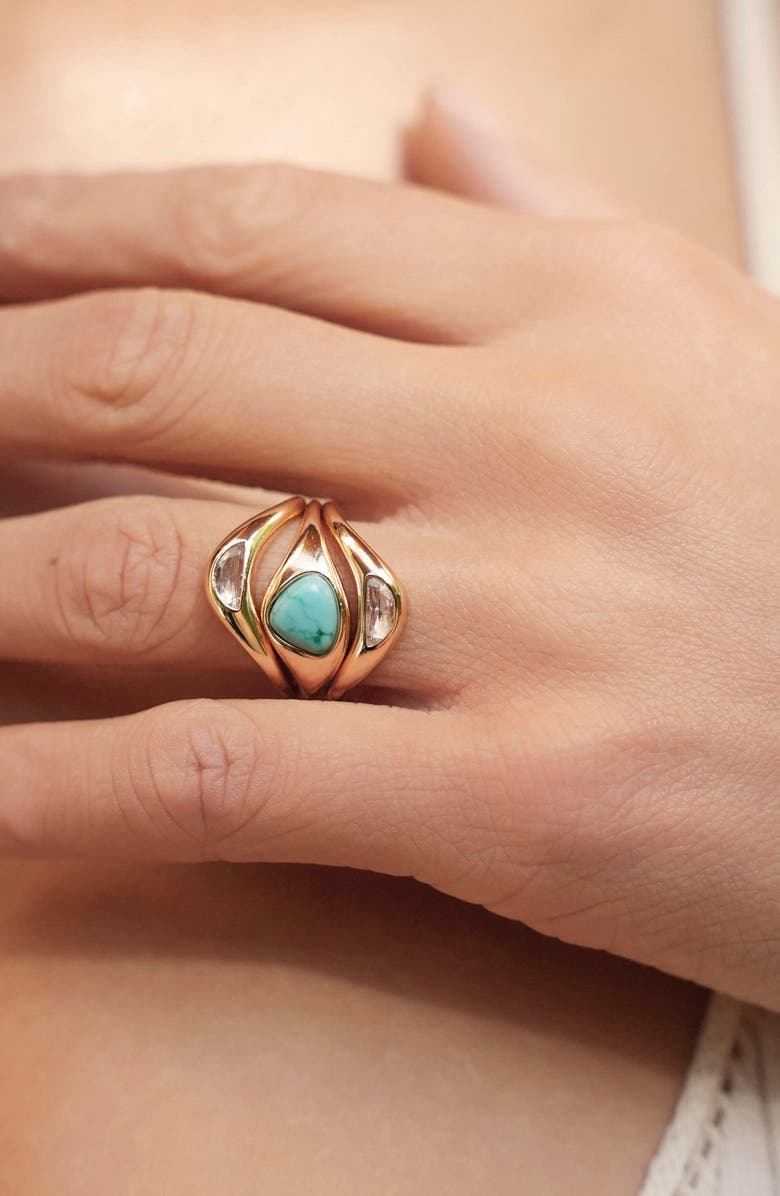 Ettika Set of 3 Reconstituted Turquoise Solstice Stacking Rings, Alternate, color, Turquoise