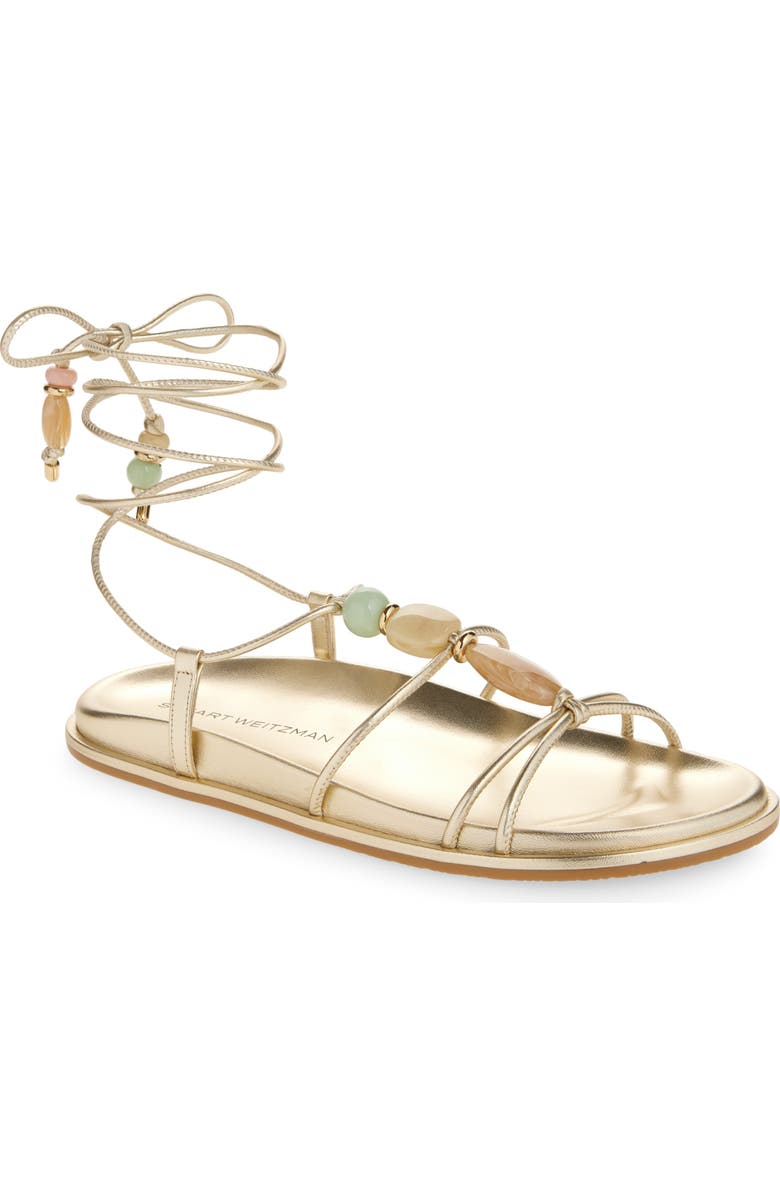 Stuart Weitzman Majorca Ankle Tie Sandal, Main, color, Light Gold Liquid Metallic