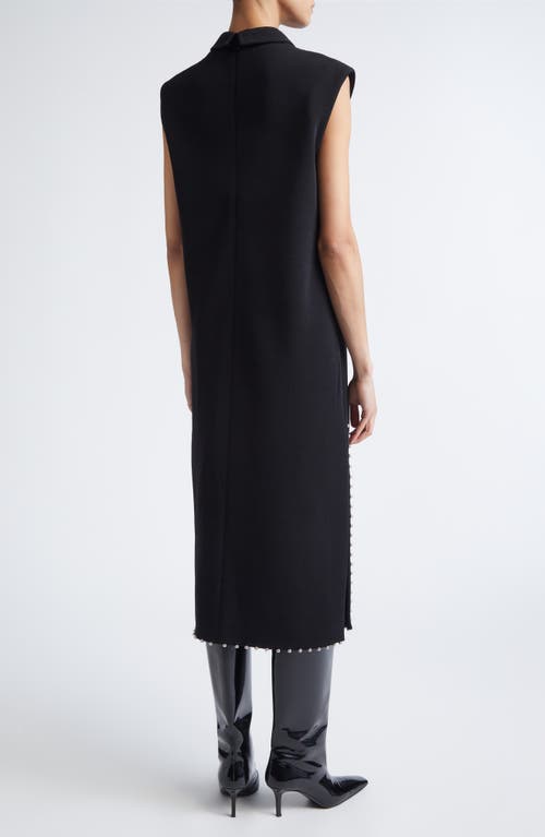 Jil Sander Bead Embellished Sleeveless Stretch Virgin Wool Blend Midi Dress In Black
