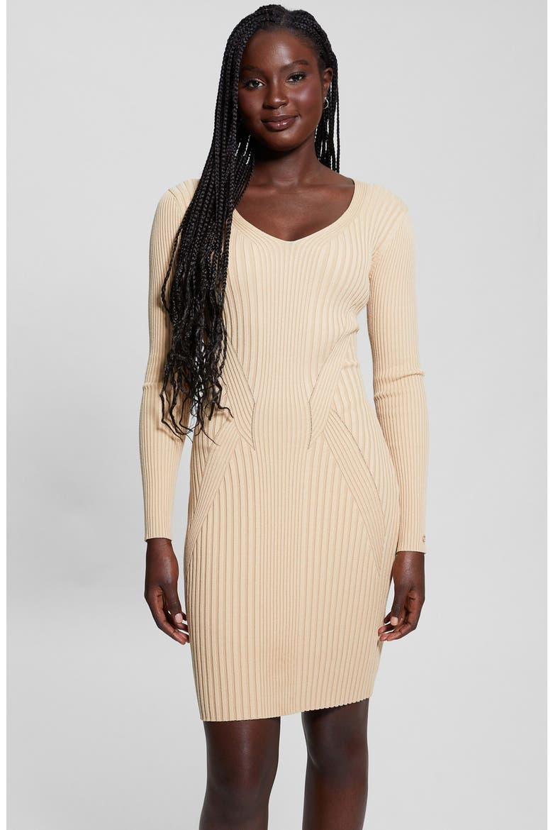 Isabella Long Sleeve Sweater Dress, Alternate, color, TRAVERTINE SAND MULTI