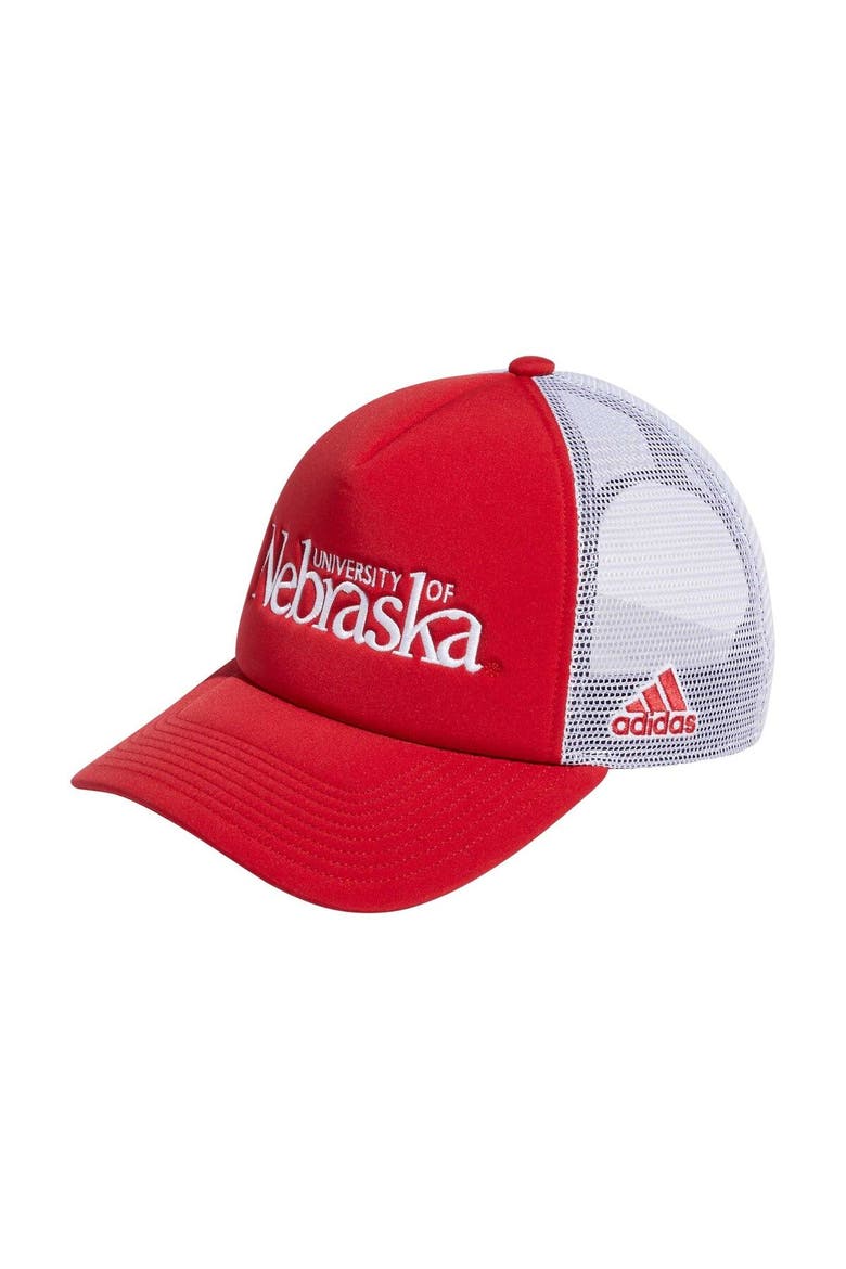 Men's adidas Scarlet/White Nebraska Huskers Foam Trucker Snapback Hat, Main, color, Scarlet