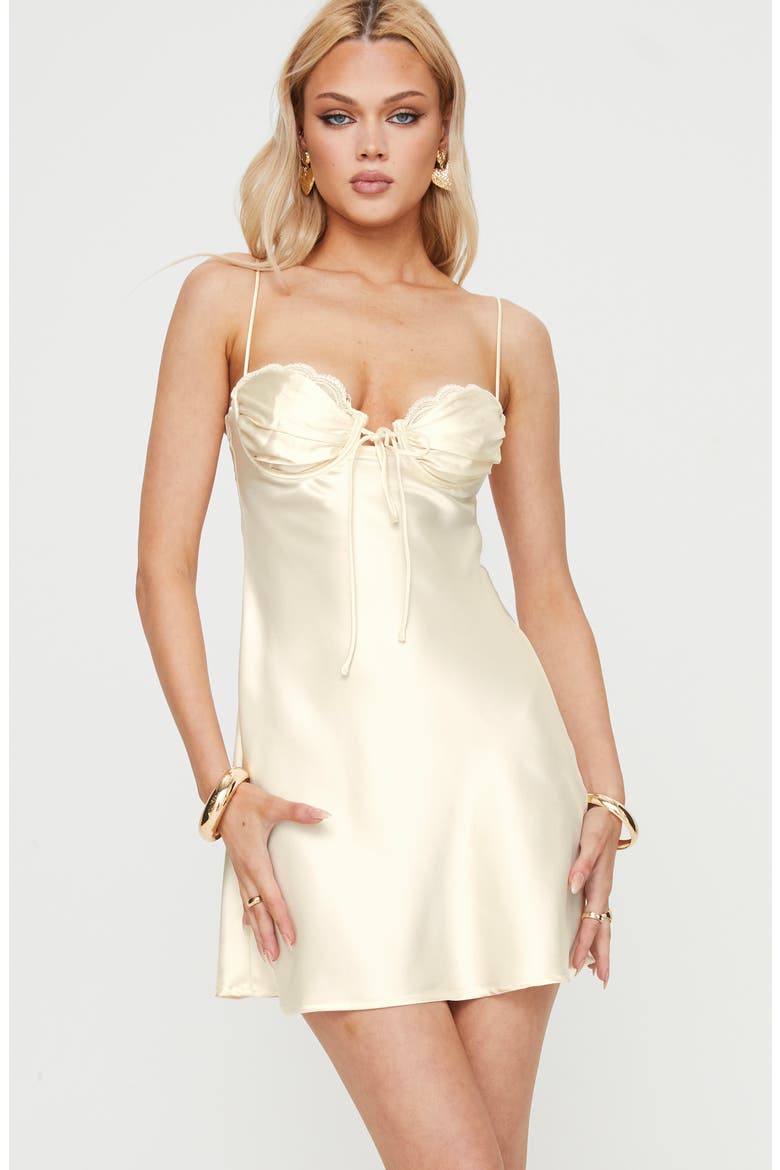 Monument Lace Trim Satin Minidress, Alternate, color, LIGHT PINK