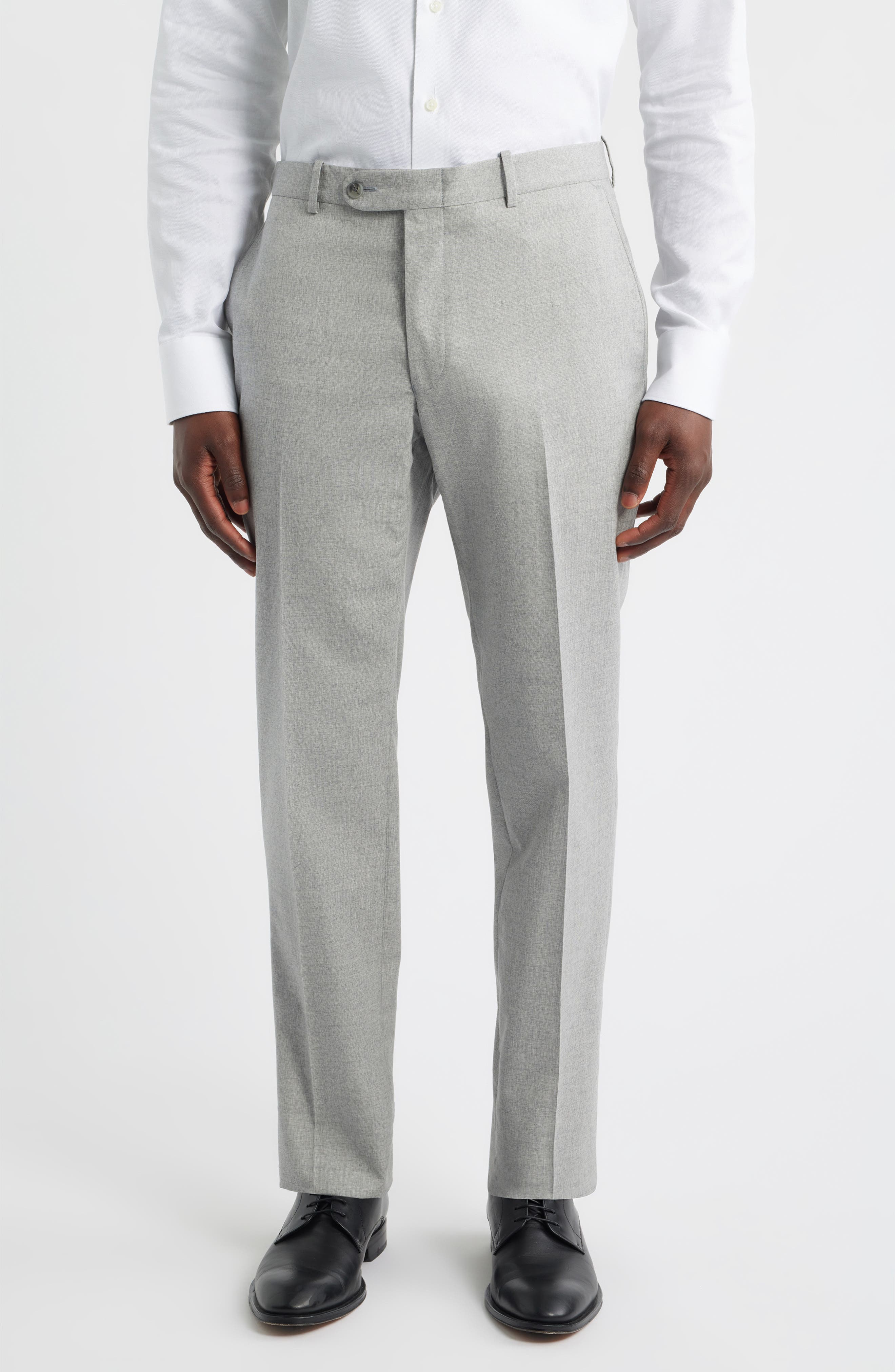Harker Flat Front Light Tan Wool & Cotton Melange Dress Pants