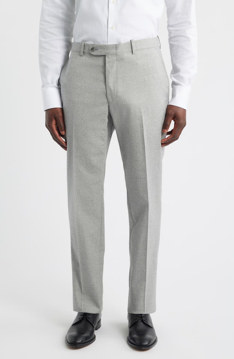 Peter Millar Harker Flat Front Light Grey Wool & Cotton Mélange Dress Pants, Main, color, Light Grey