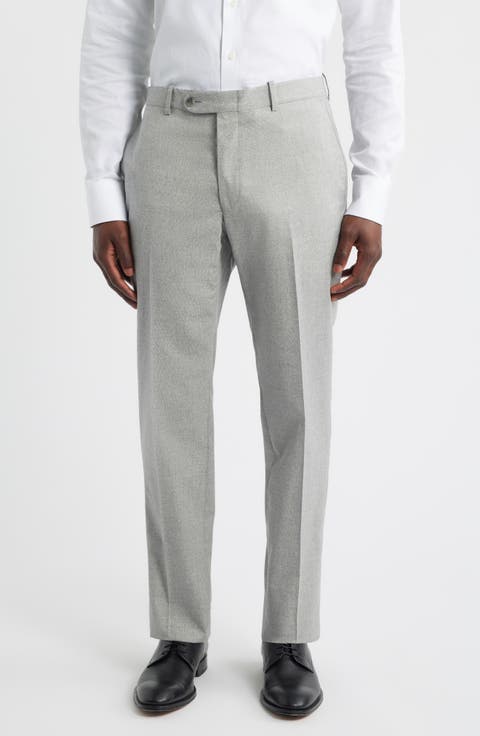 Harker Flat Front Light Grey Wool & Cotton Mélange Dress Pants (Regular & Big)