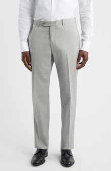 Harker Flat Front Light Grey Wool & Cotton Mélange Dress Pants