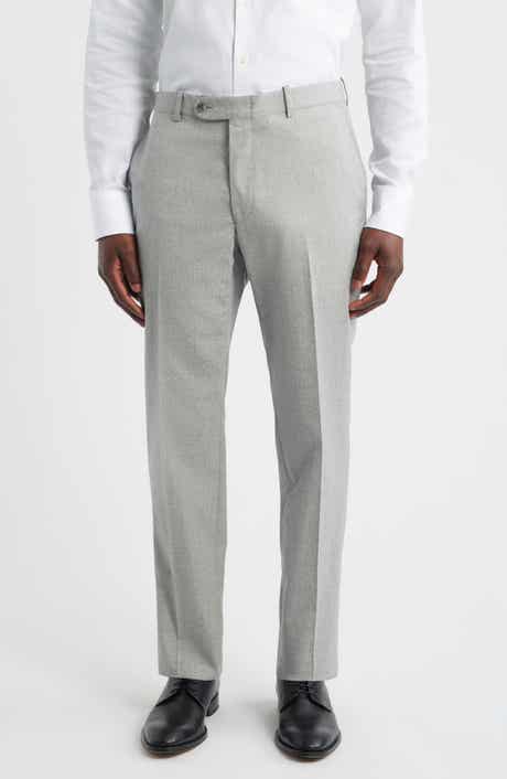 Harker Flat Front Light Grey Wool & Cotton Mélange Dress Pants