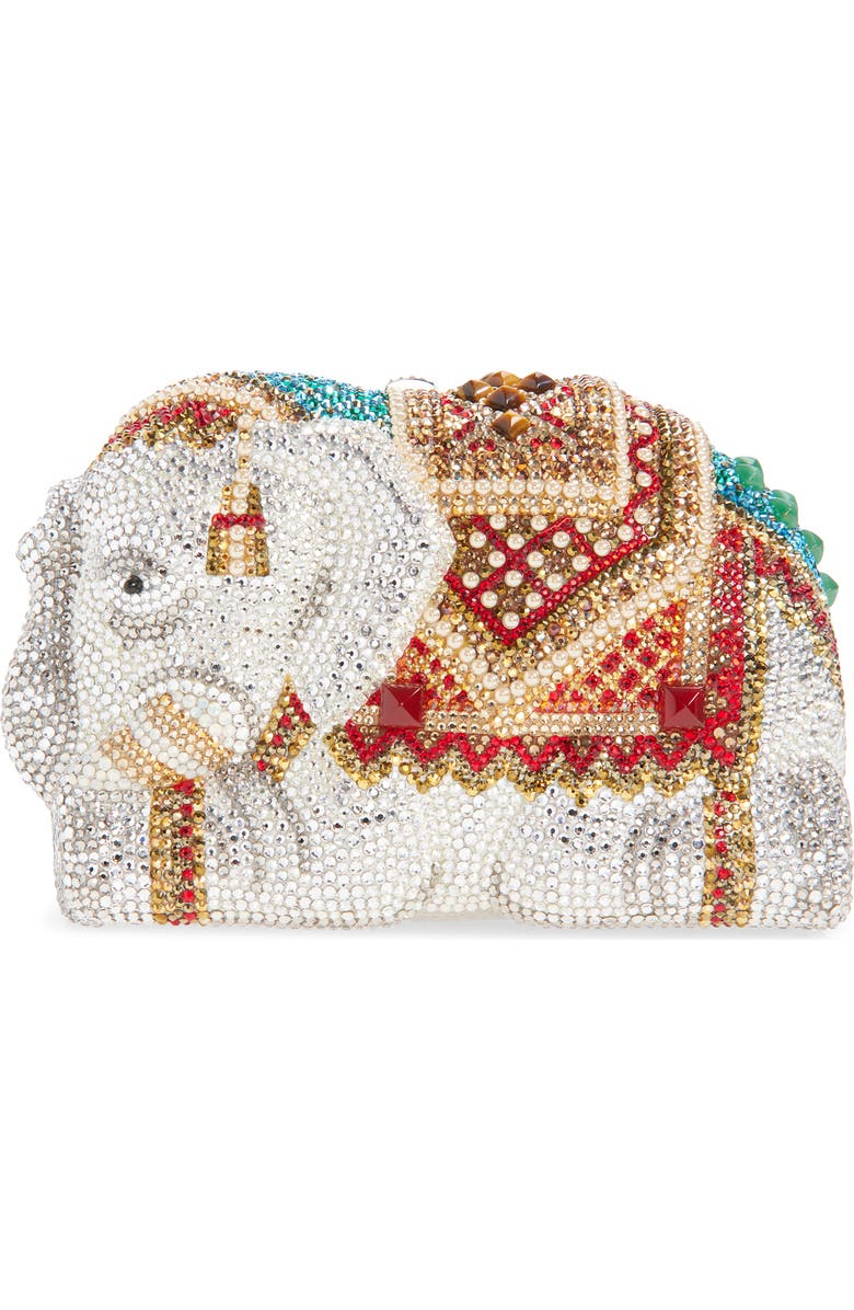 JUDITH LEIBER COUTURE Elephant Crystal Embellished Clutch, Main, color, Silver Rhine Multi