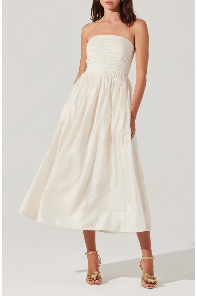Aneesha Bow Back Strapless Midi Dress, Main, color, CREAM