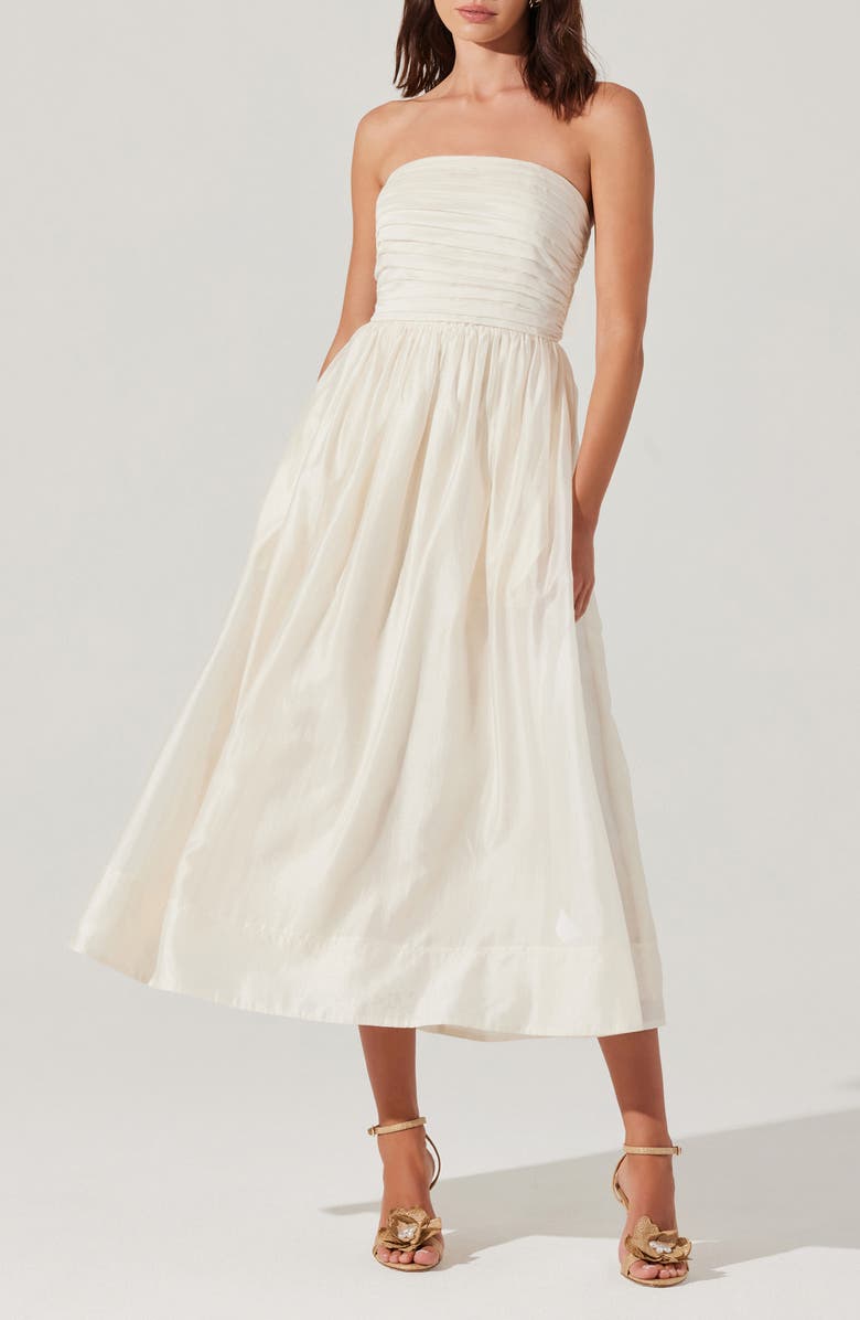 ASTR the Label Aneesha Bow Back Strapless Midi Dress, Main, color, 