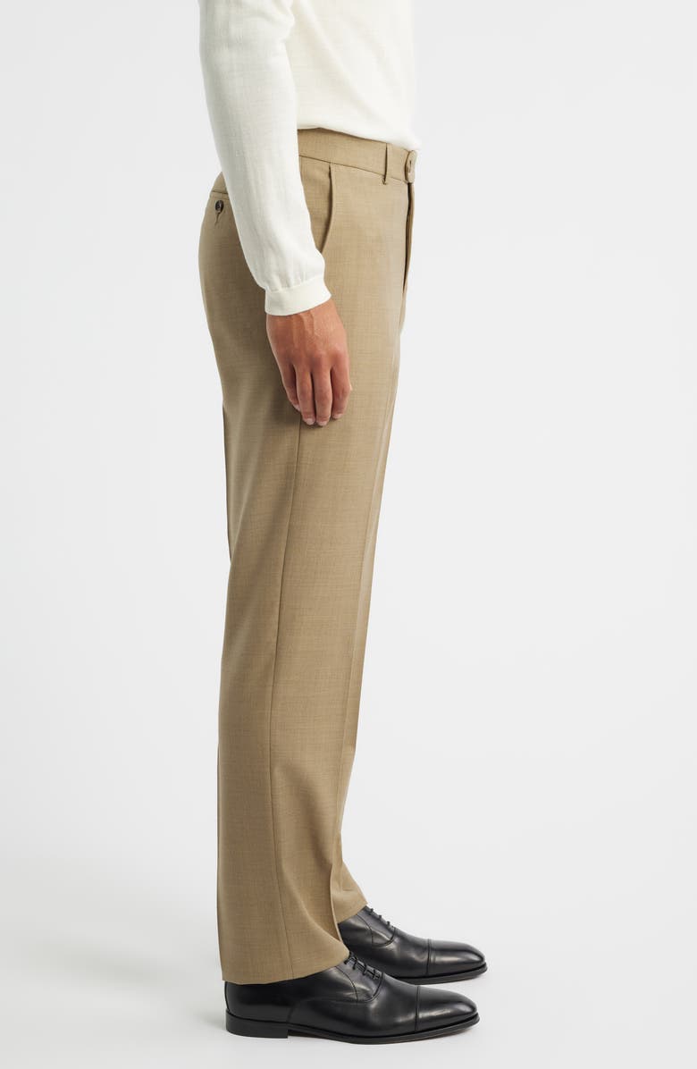Berle Flat Front Tan Super 120s Wool Dress Pants, Alternate, color, Dark Tan
