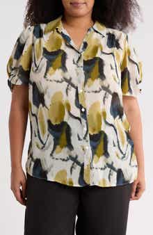 Adrianna Papell Scrunched Short Sleeve Button-Up Shirt