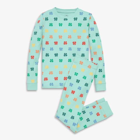 Kids Organic PJ Set In Mint Rainbow Clovers (Toddler, Little Kid, Big Kid)