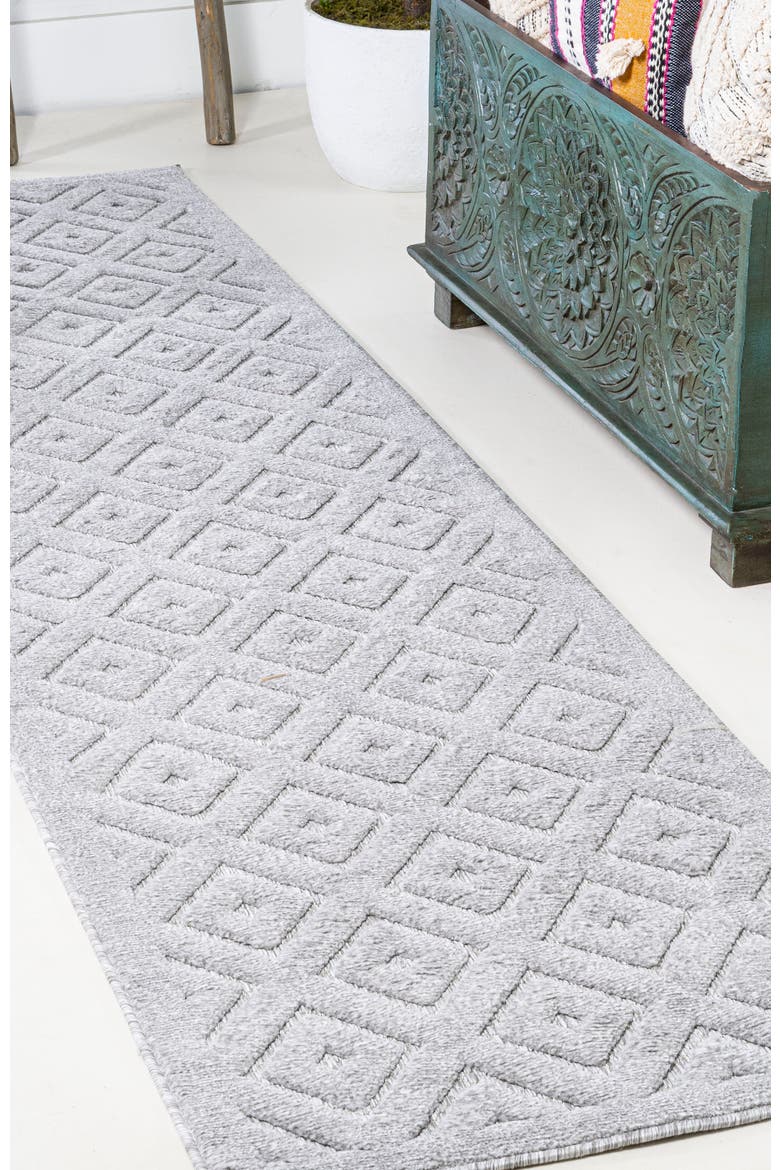 Portmany Neutral Diamond Trellis Indoor/Outdoor Area Rug, Alternate, color, Mist