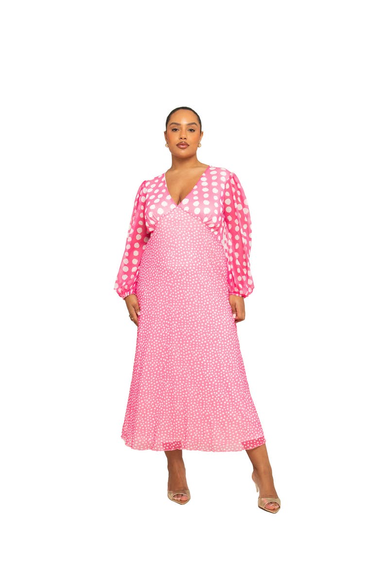 FASHION-SZN CURVE Long Sleeved Polka Dot Midi Dress, Alternate, color,