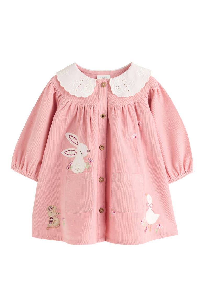 Corduroy Button Dress & Tights Set, Main, color, PINK