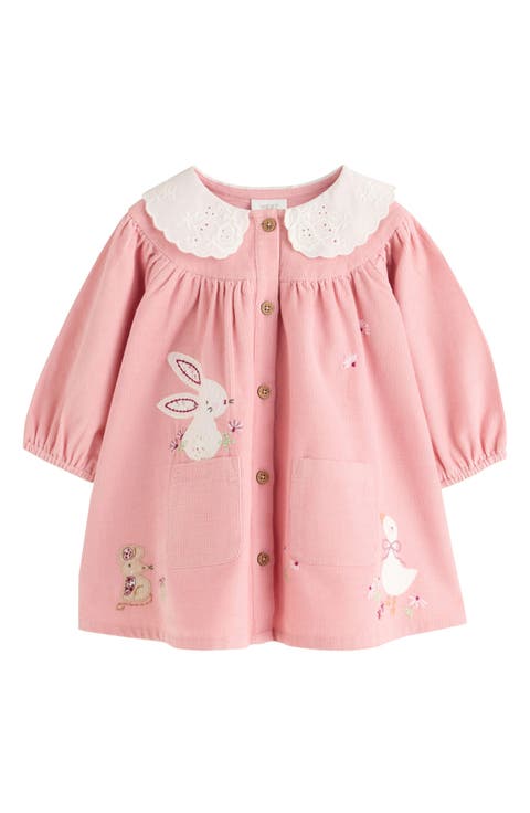 Corduroy Button Dress & Tights Set