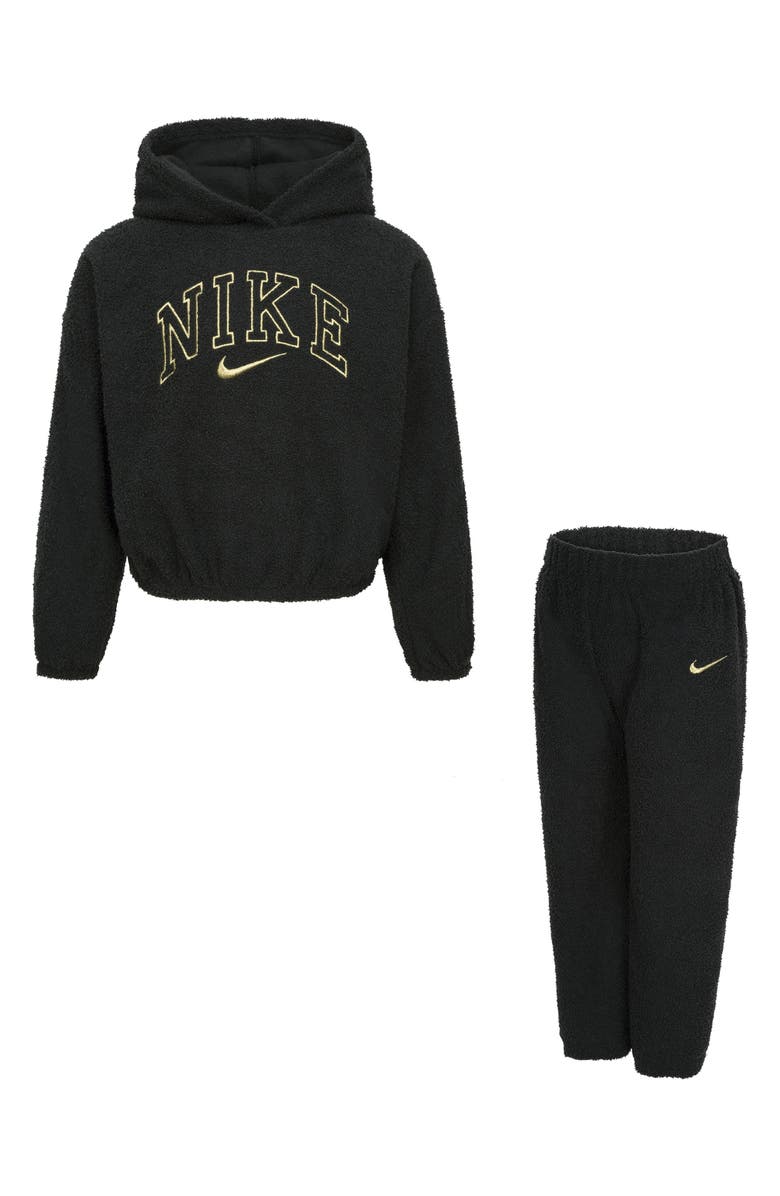 Nike Kids' Swoosh Spirit Teddy Fleece Hoodie & Joggers Set, Main, color, Black