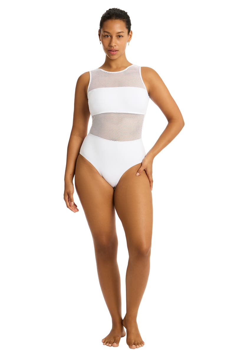 Sea Level Drift Mesh Inset One-Piece Swimsuit, Alternate, color, 
