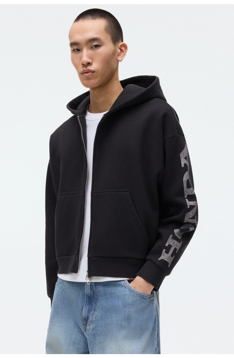 H&M Oversized Fit Printed Zip-through Hoodie, Alternate, color, Black/Honda