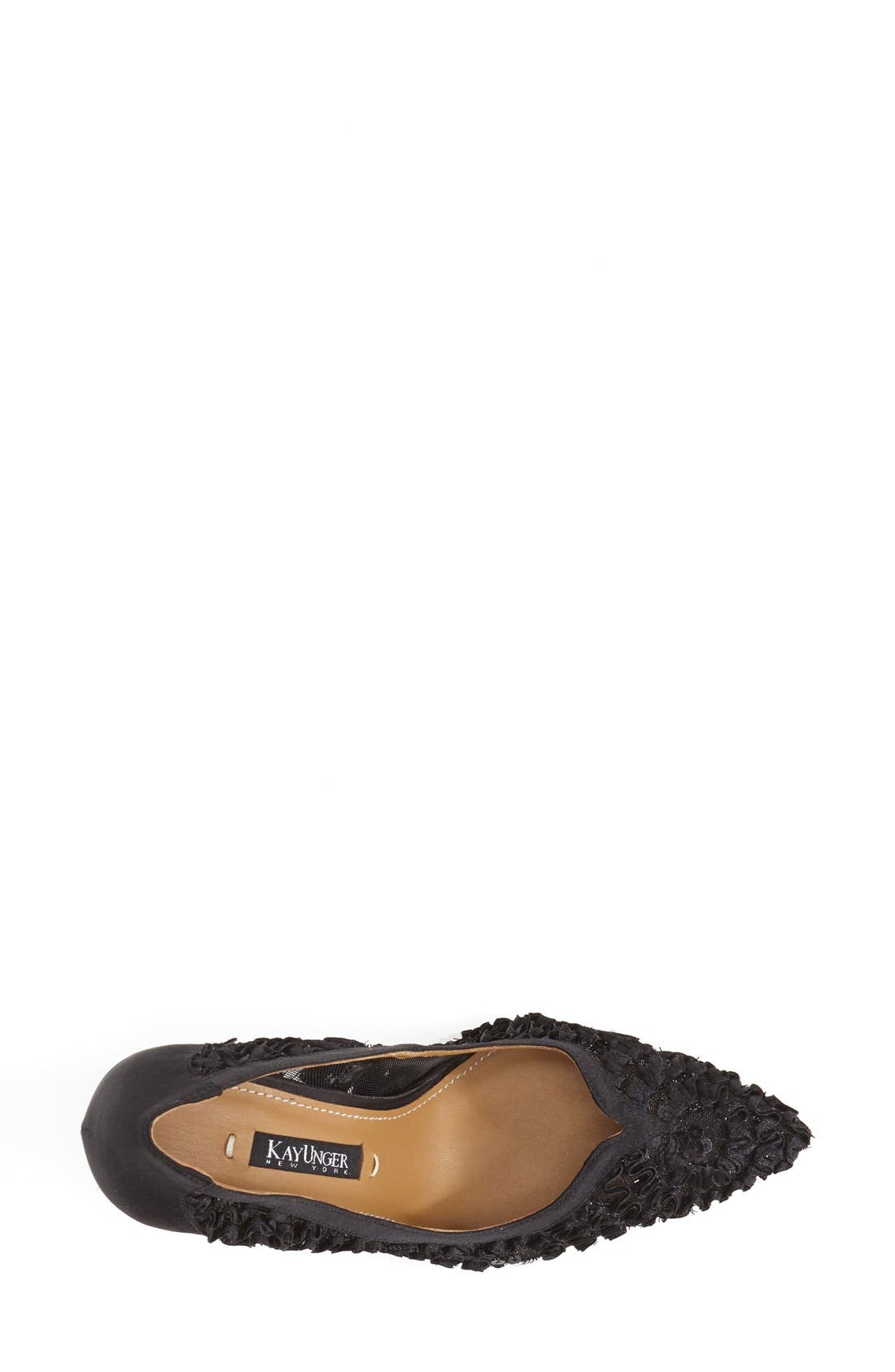 Kay Unger 'Sardana' Satin & Ribbon Lace Pointy Toe Pump, Alternate, color, 