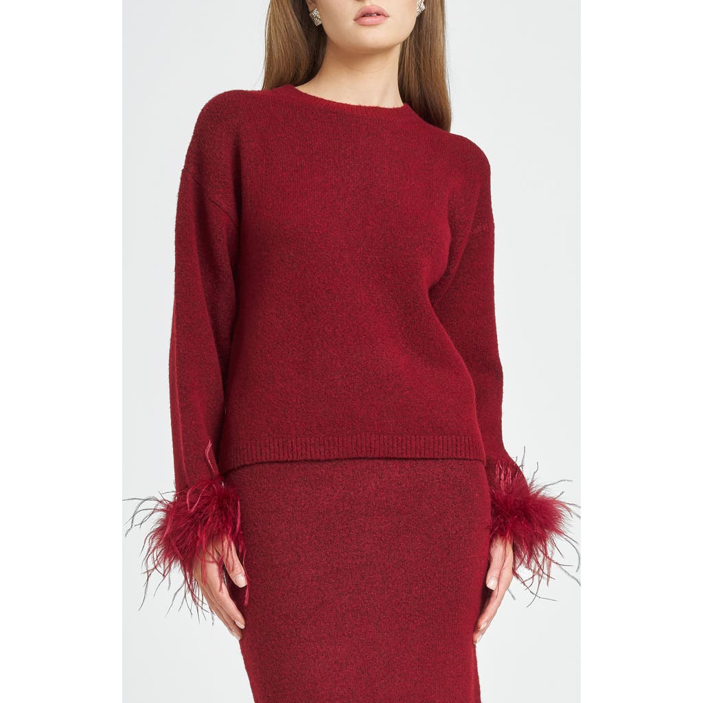 WAYF WAYF SADIE FEATHER TRIM SWEATER