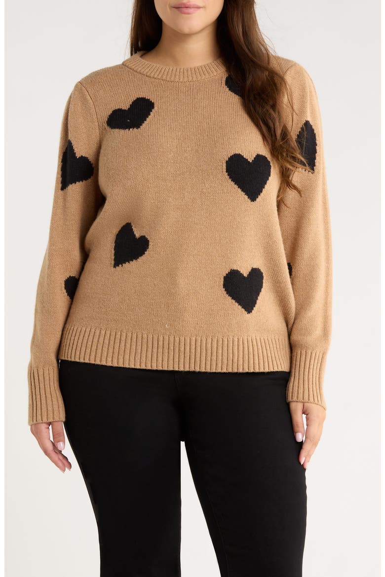 Intarsia Heart Sweater, Main, color, TAN CAMEL- BLACK HEART