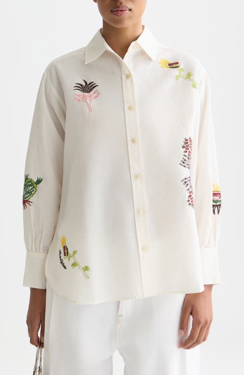 Embroidered Cotton & Linen Button-Up Shirt