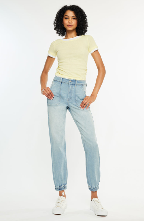 Kancan Chelly High Rise Light Wash Jogger In Blue