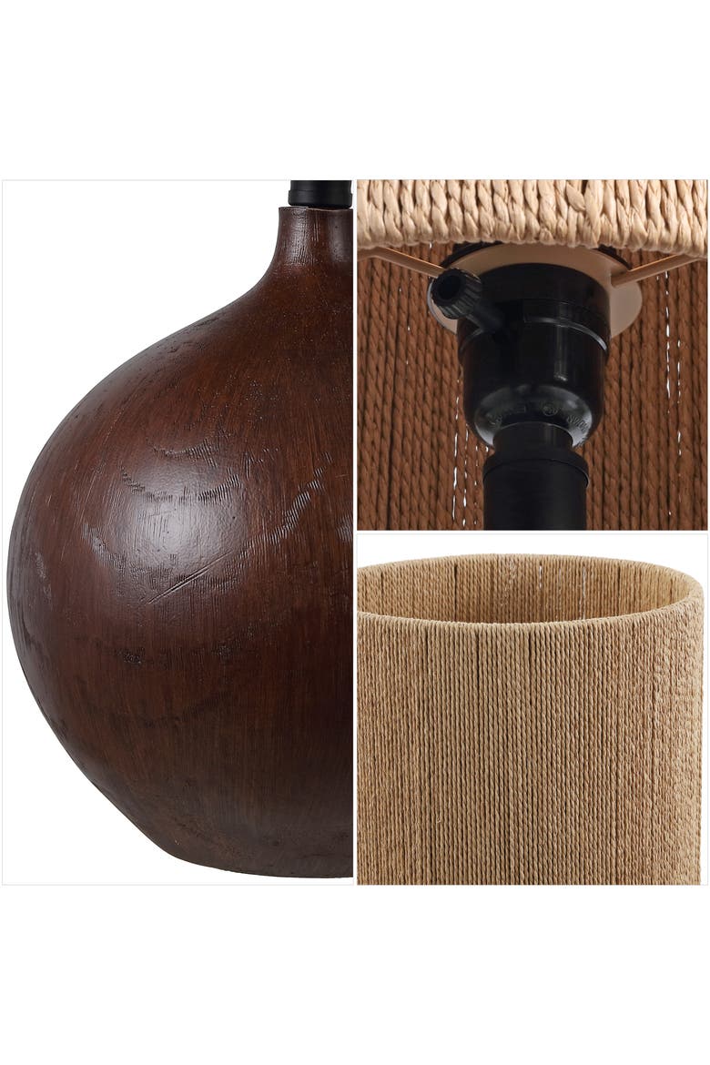 Abram Bohemian Resin/Metal Round Table Lamp with Paper Rope Shade, Alternate, color, Dark Brown Wood Finish