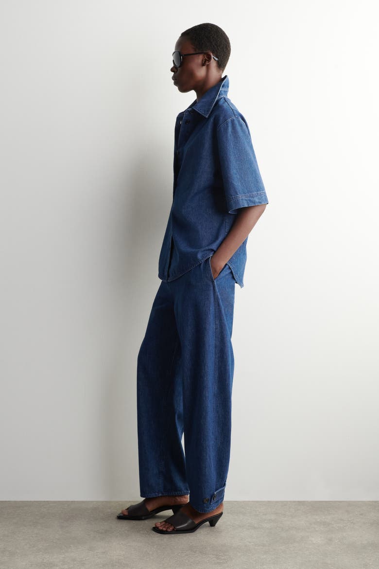 Boxy Short-sleeved Denim Shirt, Alternate, color, DARK BLUE