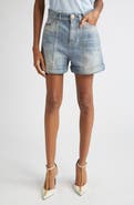 Balmain Quilted High Waist Denim Shorts