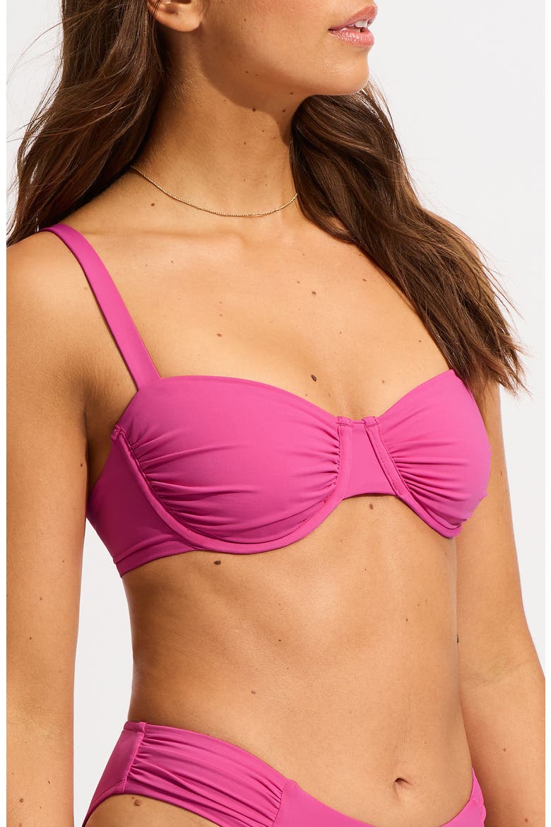Ruched Underwire Bikini Top, Alternate, color, HOT PINK