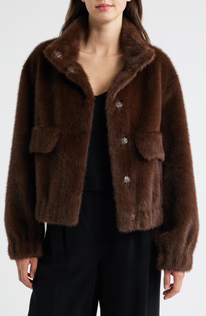 Sam Edelman Faux Fur Bomber Jacket, Alternate, color, Chocolate