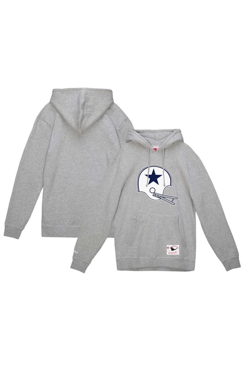 Mitchell & Ness Men's Mitchell & Ness Heather Gray Dallas Cowboys Helmet Logo Vintage Pullover Hoodie, Main, color, 