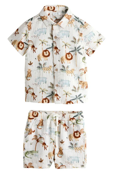 Kids' Print Cotton Gauze Button-Up Shirt & Shorts Set (Toddler & Little Kid)