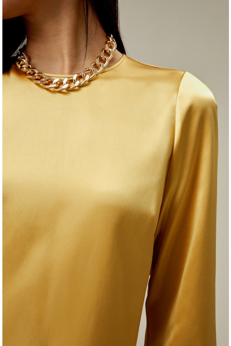 Women's Minimalist Long Sleeve Silk Top, Alternate, color, Lemon drop