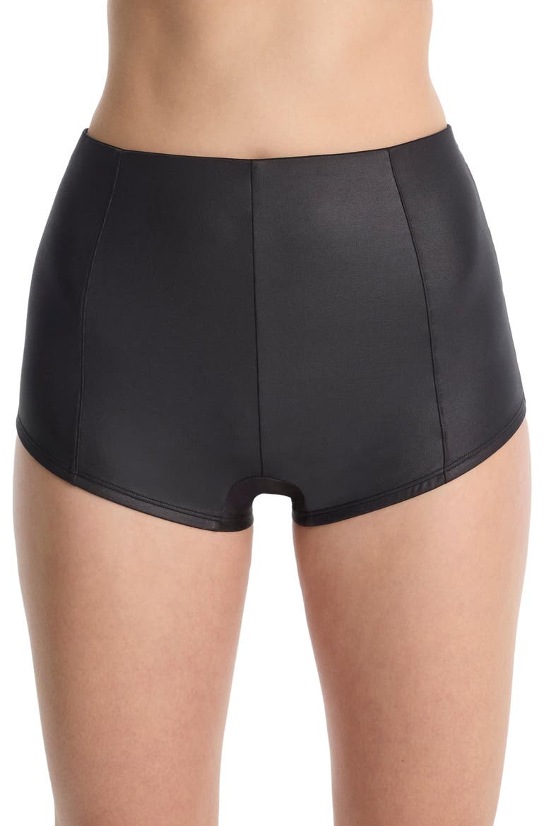 Late Night Faux Leather Hot Pants, Main, color, Black