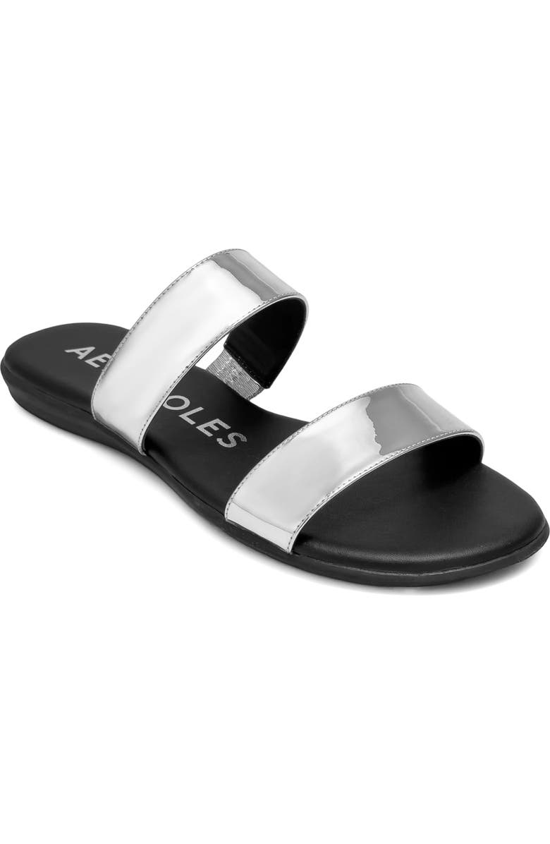 Aerosoles Concetta Two-Strap Sandal, Main, color, Silver Fx Mirror Metallic