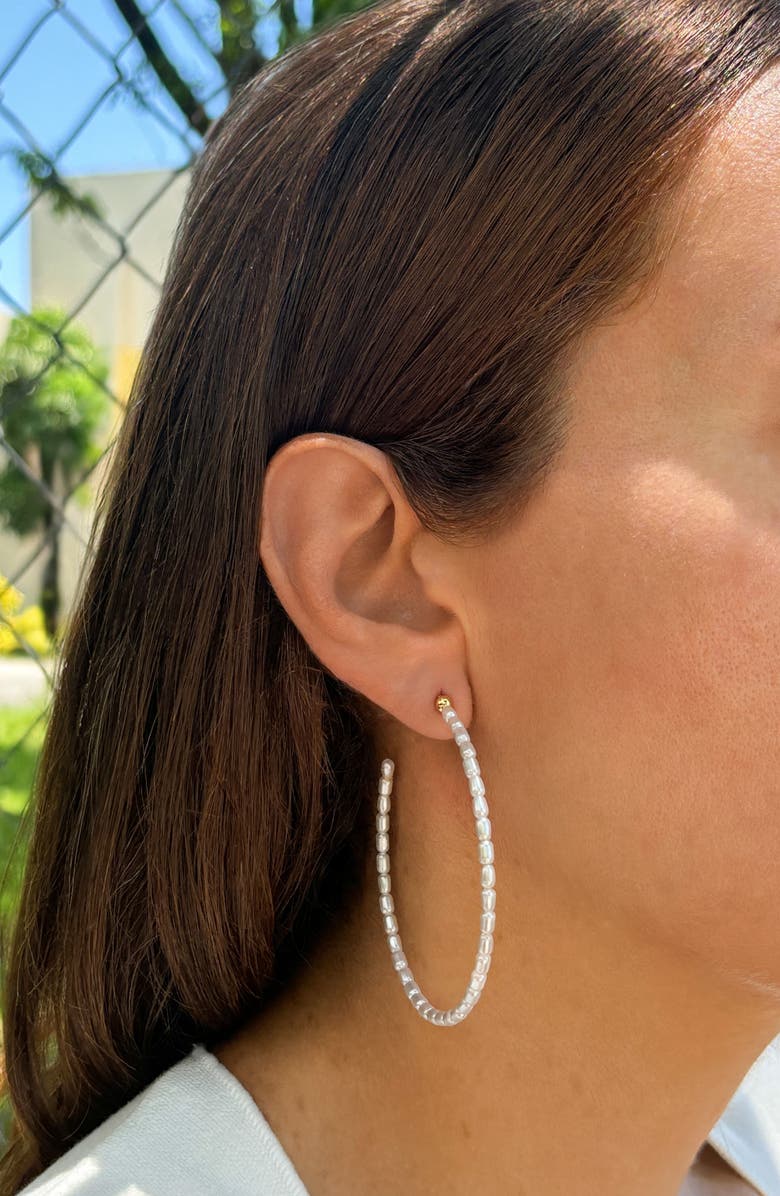 Adornia Faux Seed Pearl 63.5mm Hoop Earrings, Alternate, color,