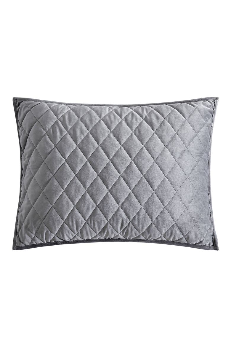 Diamond Velvet Quilt & Sham Set, Alternate, color, SOFT CHARCOAL