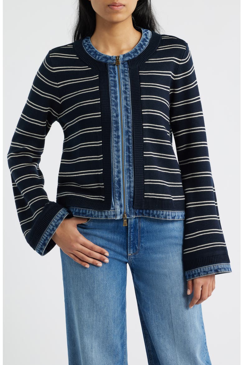 Mixed Media Jacket, Alternate, color, NAVY/ ECRU